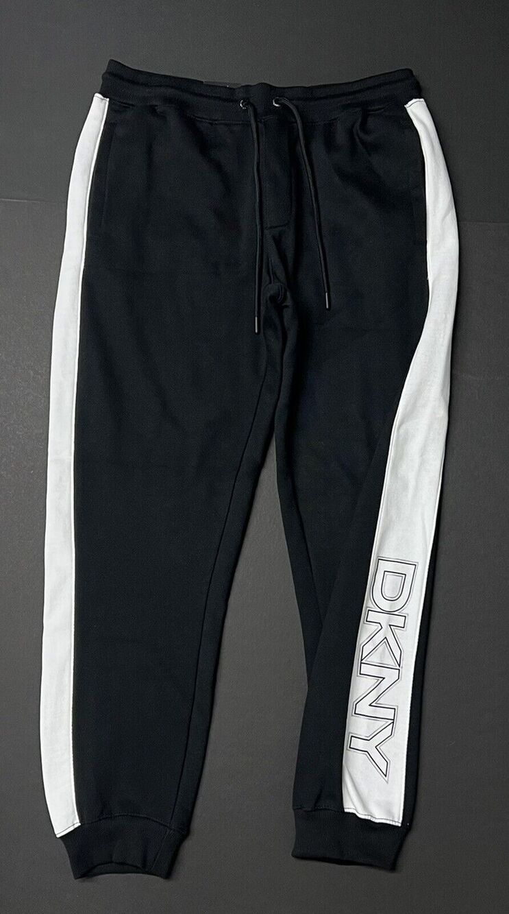 DKNY Tech Joggers Sweat Pants Size L LARGE Logo BLK WHITE Inseam: 29.5”
